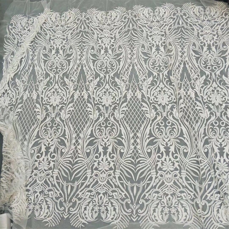 Bridal Tulle Mesh Lace Veil lace Evening Dress Lace Fabric By 1 Yard 2019 Luxury Embroidery Sequins Lace Fabric for Wedding Dress
