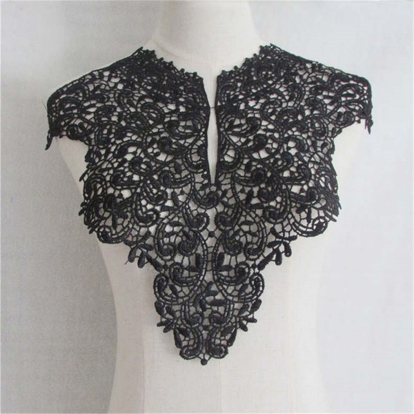 High Quality Black Collar NeckLine Applique Lace Trim Fabric Costume Sewing Applique Crafts Retro Lace Collar Applique