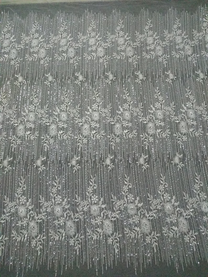 Floral Embroidery Sequins Lace Fabric wedding gown tulle lace fabric bridal dress lace fabric 1.5yard lenght