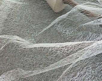 Floral Embroidery Tulle Lace Fabric: Off-White Wedding Dress Material