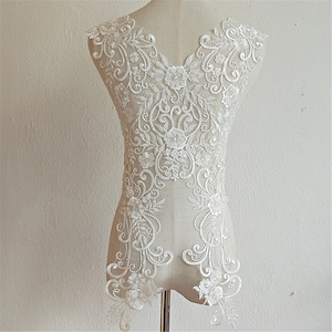 Heavy Beaded Embroidery Bridal Lace Applique Back Bodice Lace Patch Sewing on Bridal Veil Wedding Dress Evening Dress