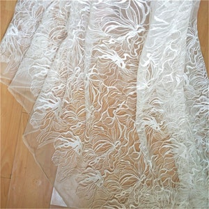 Elegant Embroidery Lace Fabric, Wedding Dress Fabric, Bridal Veil Lace, Gown Lace Fabric, Tulle Embroidered Lace Fabric By The Yard