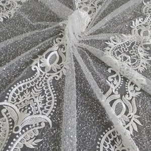 New Style Beaded Lace, Unique Design Embroidery Sequins Pearls Lace Fabric, Wedding/Evening Dress Fabric Bridal Veil Lace By The Yard