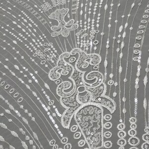 Beaded Sequins Lace Fabric: Elegant Off-White Tulle, Bridal Dress Guipure Lace