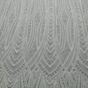 White Beaded Lace Fabric: Elegant Bridal Guipure Tulle