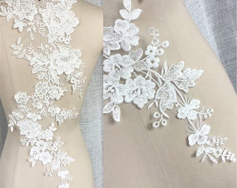 Tulle Bridal Bodice Lace Applique By The Piece Heavy Lace Applique for Wedding Dress Elegant Embroidery Lace Applique