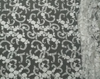 Embroidered Bridal Lace Fabric: French Tulle Alencon Lace