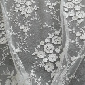 Gorgeous 3D Floral Lace Fabric, Tulle Embroidery Lace Fabric for Wedding Dress, Bridal Gown Lace Fabric By The Yard