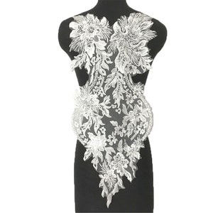 Floral Lace Applique: Tulle Embroidery Bridal Bodice, Off-White Rayon