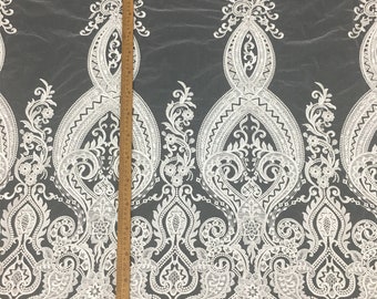 Off-White Sequin Embroidery Lace Fabric: Bridal Wedding Dress Couture By Yard