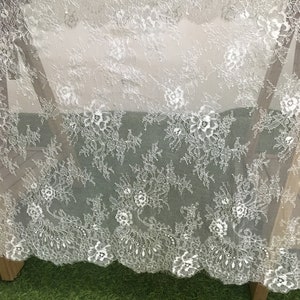 Chantilly Lace Fabric: Off-White Scalloped Eyelash Bridal Lace - 3 Meters