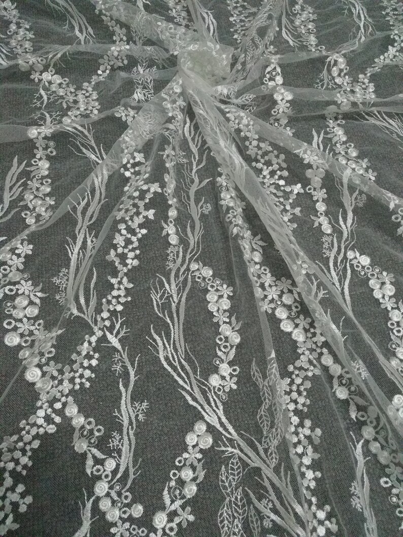 Bridal Lace Fabric Embroidery Flower Lace Tulle Lace Fabric 51 inches Width for Wedding Dress Bride Gown