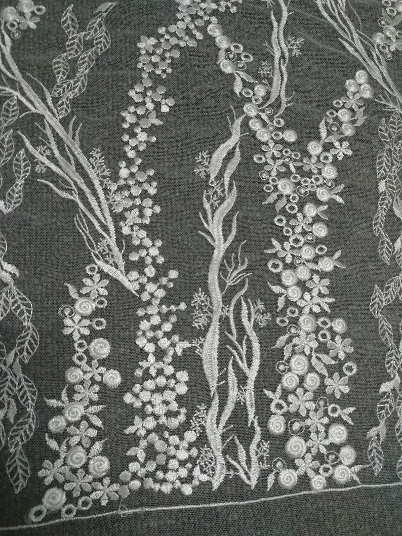 Bridal Lace Fabric Embroidery Flower Lace Tulle Lace Fabric 51 inches Width for Wedding Dress Bride Gown