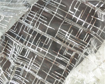 Geometrische Pailletten Spitze Stoff: Off-White Tüll Stickerei, Brautkleid Spitze Meterware