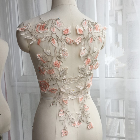 applique embroidery dress designs Floral Lace Applique Pair: Rayon Embroidery for Wedding Dress 1 Pair