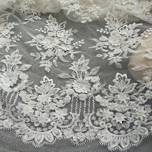Luxus 3D Perlen, 3D Braut Blumen Spitzenstoff, Stickerei 3D Blumen Spitzenstoff, Hochzeitskleid Stoff Meterware