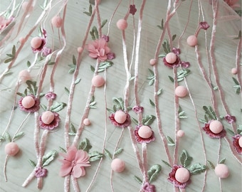 Pink 3D Flower Lace Fabric: Embroidery Wedding Dress Material