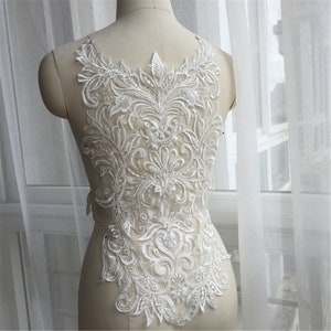 Beaded Pearl Lace Applique: Bridal Gown Dress Patch (51x35cm)