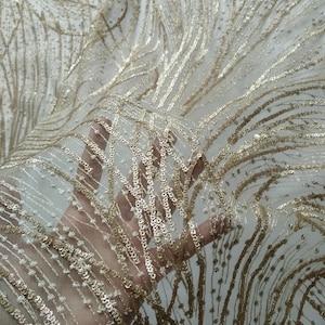 GOLD Evening Dress Lace Fabric - Fashion Embroidery With Sequins For Wedding Dress Bridal Veil French Lace Fabric By The Yard