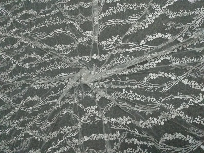 Bridal Lace Fabric Embroidery Flower Lace Tulle Lace Fabric 51 inches Width for Wedding Dress Bride Gown