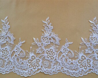 Off-White Alencon Lace Trim: Rayon Corded Bridal Lace, 7.87" Wide