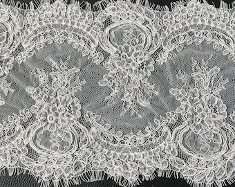 3 Meter Corded Chantilly Lace Trim: Off White Bridal Wedding Veil Lace, 9.4" Wide