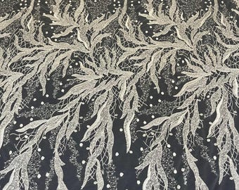 Beaded Embroidery Lace Fabric: Couture Bridal Wedding Dress Lace