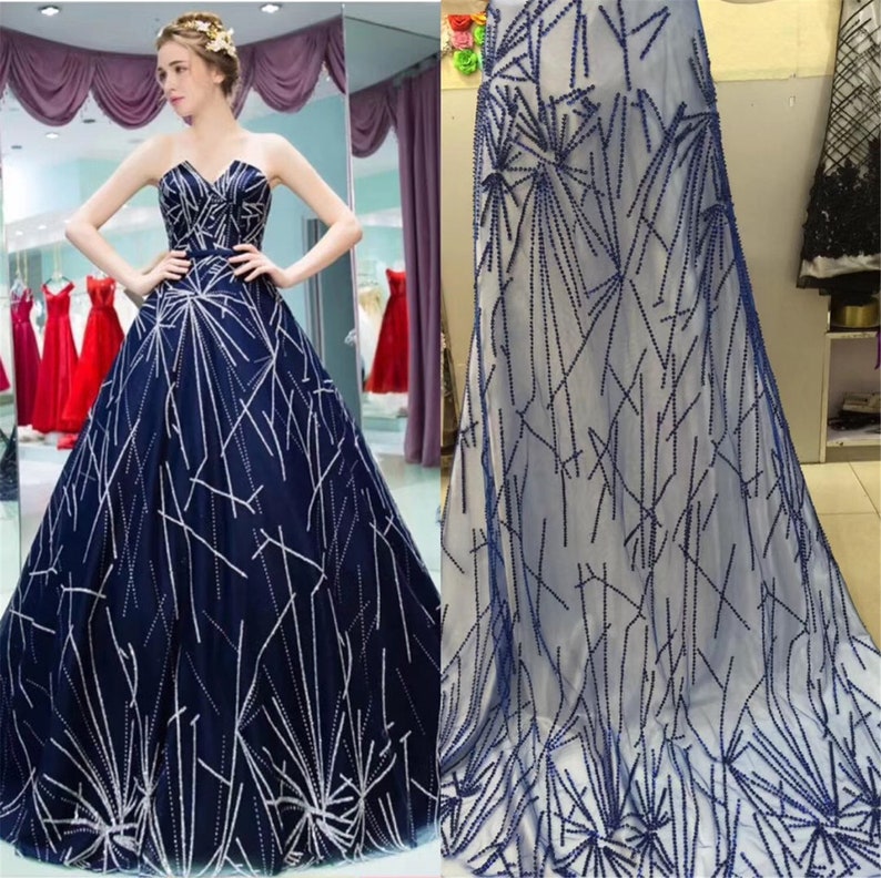 5yard 2019 Newest 6 color luxury beaded evening dress lace fabric Vintage sequins lace fabric for prom dress Haute custom fashion fabric