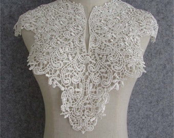 Vintage Floral Lace Collar Applique: Embroidered Neckline Patch