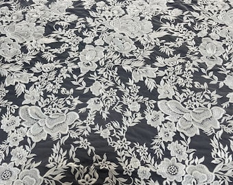Tela de encaje bordada para bodas, elegante malla floral, encaje nupcial cortado a medida.