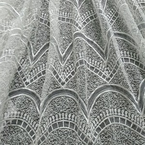 Beaded Bridal Lace Fabric: Off-White Sequins Wedding Dress Lace