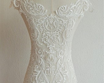 Luxury Beaded Lace Applique: Bridal Wedding Gown Patch (22x20 inches)