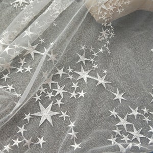 Beautiful French Lace Fabric Star embroidery pattern Embroidered Lace High-end Wedding Dress Fabric 51 inches Width by The Yard