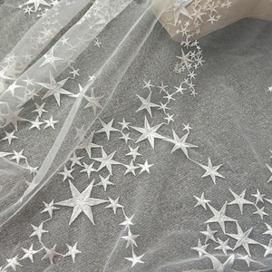 Beautiful French Lace Fabric Star embroidery pattern Embroidered Lace High-end Wedding Dress Fabric 51 inches Width by The Yard