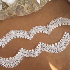 Gorgeous 3D Beaded Lace Trim, Light ivory Lace Trim for Wedding Dress, Bridal Veil Lace, Sequin Embroidery Lace Trim By The Yard