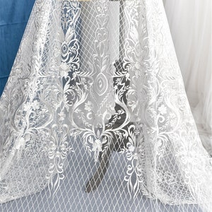 Elegante Bestickte Blumen Spitze Stoff : Off-White Braut Hochzeit Kleid Tüll