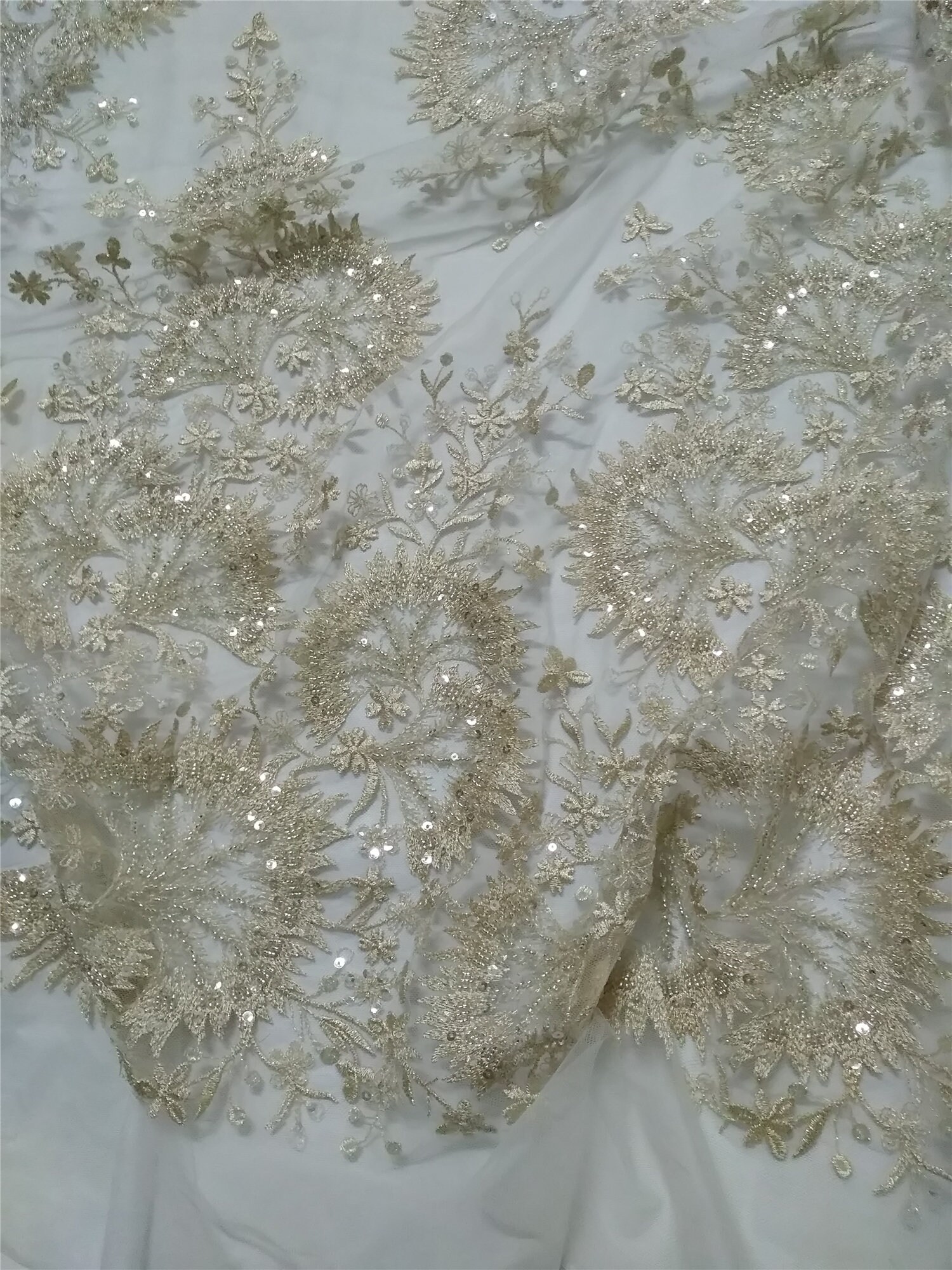 NEW Luxurious beading lace fabric with sequins elegent | Etsy