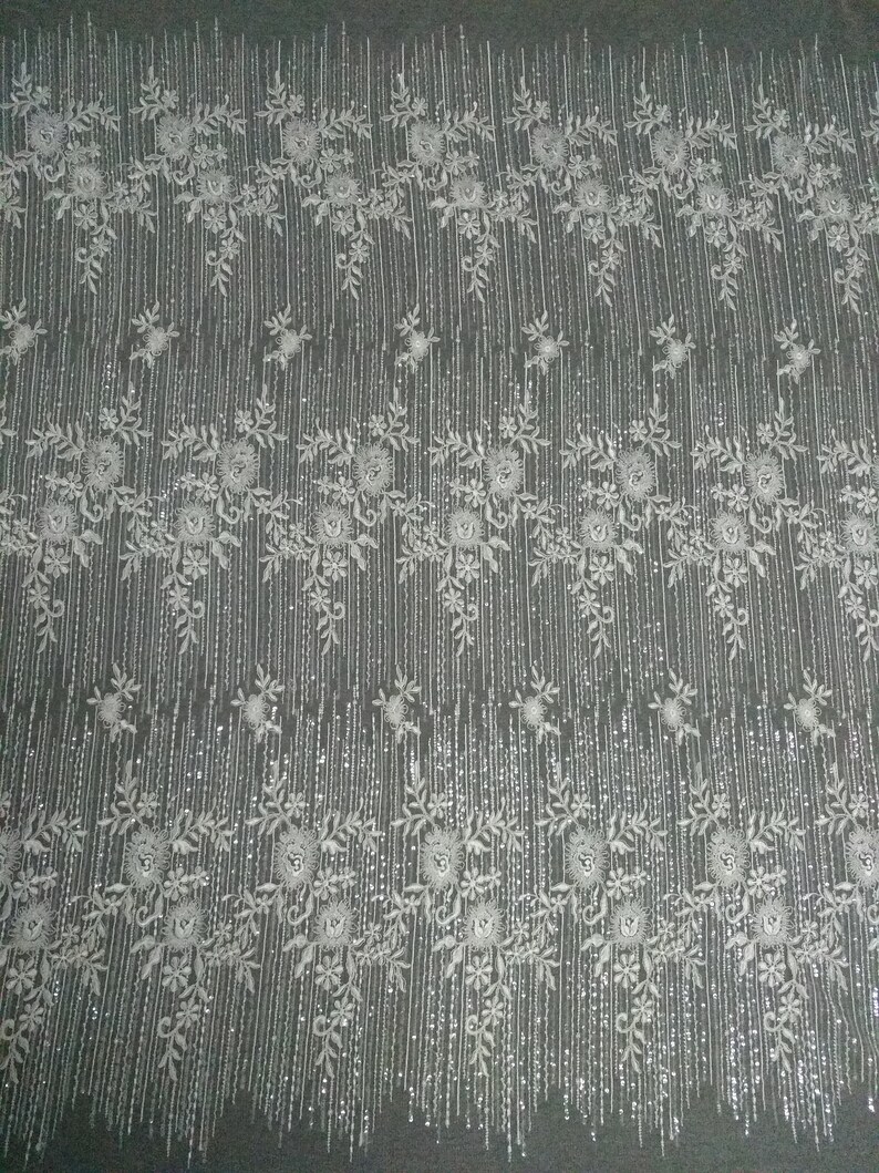 Floral Embroidery Sequins Lace Fabric wedding gown tulle lace fabric bridal dress lace fabric 1.5yard lenght