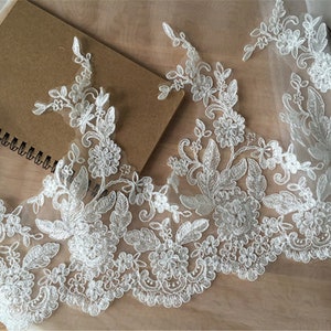 Elegant Corded Lace Trim, Bridal Veil Lace, Wedding Dress lace Trim, Tulle Embroidery Lace Trim, Floral Lace Trim By The Yard