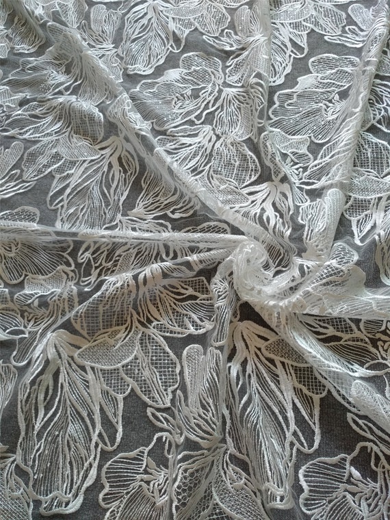 Embroidered Flower Bridal Lace: Sequins Alencon Couture Fabric
