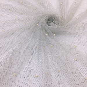 NEW Arrival Gray Color Glitter Embroidery Lace Fabric ,Luxury Pearls Glitter Lace Fabric , Lady Gown Dress Lace Fabric , Tulle  Lace Fabric