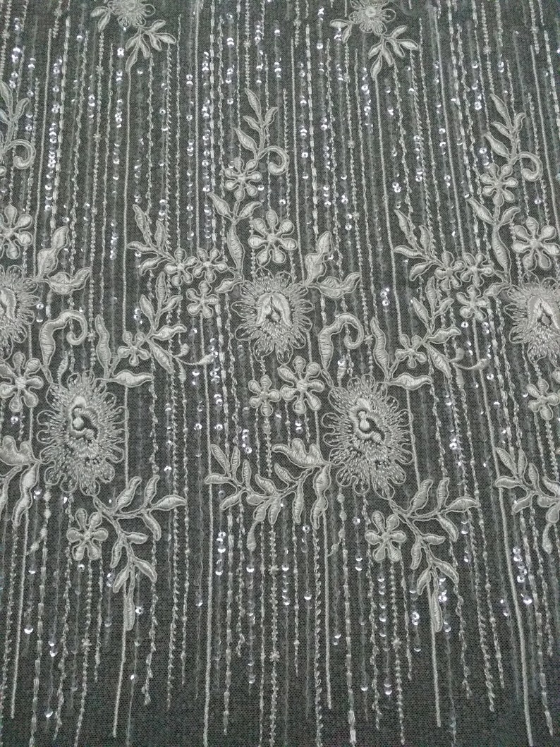 Floral Embroidery Sequins Lace Fabric wedding gown tulle lace fabric bridal dress lace fabric 1.5yard lenght