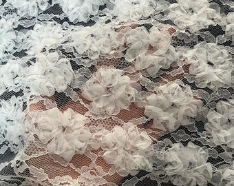 Tela de encaje de tul con bordado floral, velo de vestido de novia color blanco hueso, 47 pulgadas