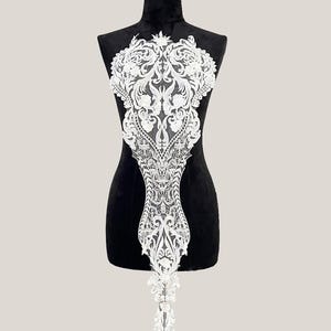 Exquisito aplique de encaje bordado: corpiño de novia, vestido de novia (35 x 11 pulgadas)
