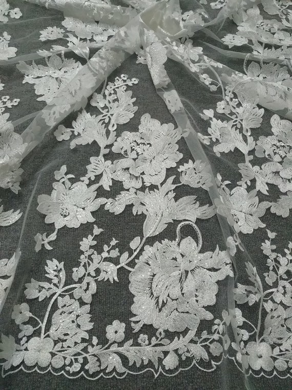 Vintage Bridal Lace Fabric Embroidery Floral Lace Mesh Wedding
