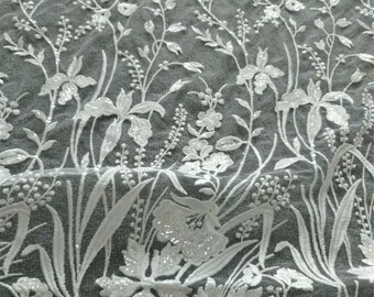 Sequin Floral Lace Fabric, Elegant Off-White Dress Mesh (51'' Wide)