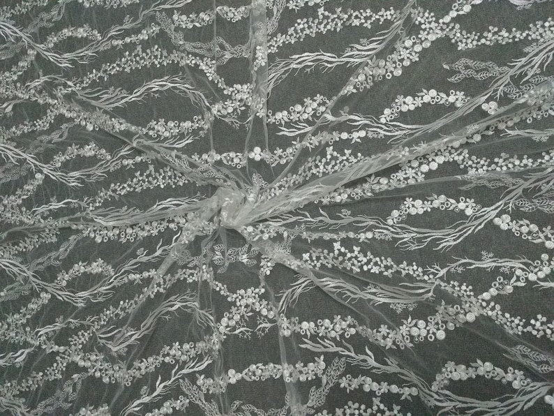 Bridal Lace Fabric Embroidery Flower Lace Tulle Lace Fabric 51 inches Width for Wedding Dress Bride Gown