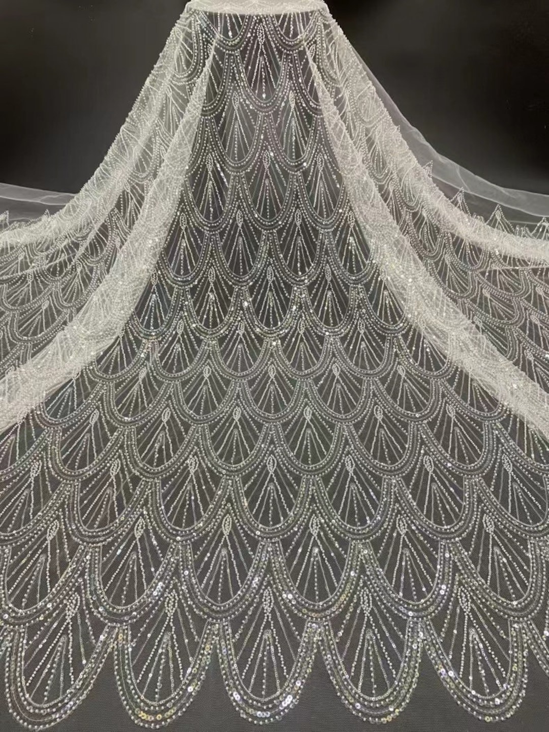 Beaded Lace 3D Fabric - Grape - Handmade Heavy Embroidery Beaded Lace Fabric By Yard main image 0