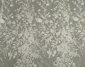 Embroidered Flower Lace Fabric: Off-White Wedding Dress Apparel