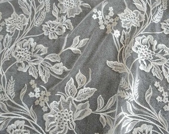 Sequin Embroidery Bridal Lace Fabric Mesh Tulle Lace, Guipure Lace Fabric Alencon Lace Fabric Wedding Dress Lace Fabric By 1 Yard